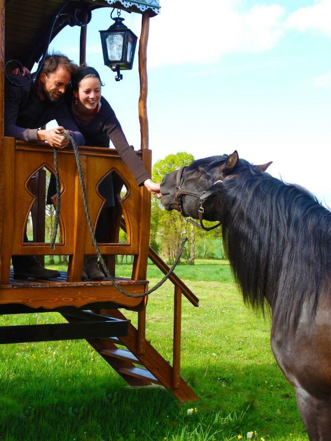 Une Roulotte Et Des Chevaux Treffléan Exteriér fotografie